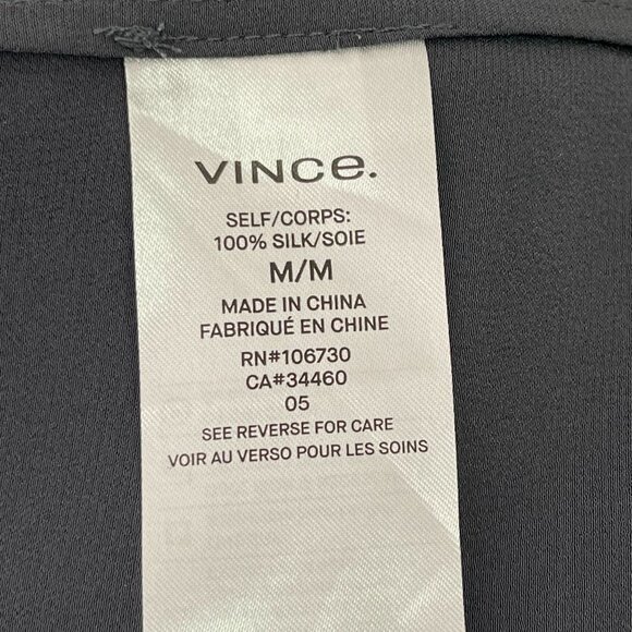 NWT Vince Women's Charcoal Gray 100% Silk V-Neck Long Sleeve Dress Size Medium - Picture 6 of 9